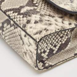 Pre Owned Tory Burch Black/Grey Python Embossed Leather Fringe Crossbody Bag