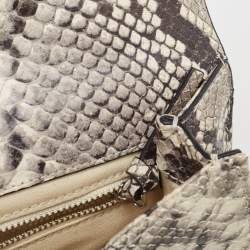 Pre Owned Tory Burch Black/Grey Python Embossed Leather Fringe Crossbody Bag