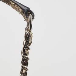 Pre Owned Tory Burch Black/Grey Python Embossed Leather Fringe Crossbody Bag