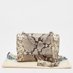 Pre Owned Tory Burch Black/Grey Python Embossed Leather Fringe Crossbody Bag