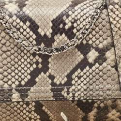 Pre Owned Tory Burch Black/Grey Python Embossed Leather Fringe Crossbody Bag