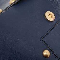 Pre Owned Tory Burch Navy Blue Leather Block-T Studded Top Handle Bag