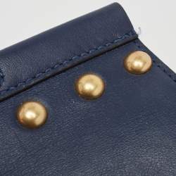 Pre Owned Tory Burch Navy Blue Leather Block-T Studded Top Handle Bag