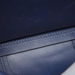 Pre Owned Tory Burch Navy Blue Leather Block-T Studded Top Handle Bag