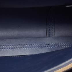 Pre Owned Tory Burch Navy Blue Leather Block-T Studded Top Handle Bag