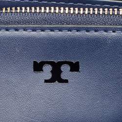 Pre Owned Tory Burch Navy Blue Leather Block-T Studded Top Handle Bag