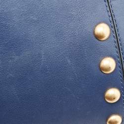 Pre Owned Tory Burch Navy Blue Leather Block-T Studded Top Handle Bag