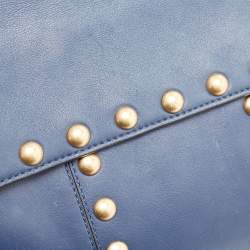 Pre Owned Tory Burch Navy Blue Leather Block-T Studded Top Handle Bag