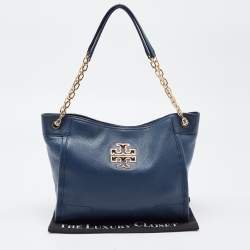 Pre Owned Tory Burch Blue Leather McGraw Slouchy Tote