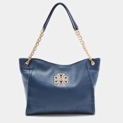 Pre Owned Tory Burch Blue Leather McGraw Slouchy Tote