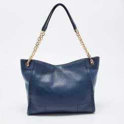 Pre Owned Tory Burch Blue Leather McGraw Slouchy Tote