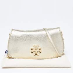 Pre Owned Tory Burch Gold Leather Britten Crossbody Bag