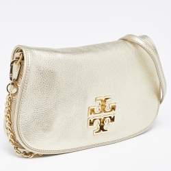 Pre Owned Tory Burch Gold Leather Britten Crossbody Bag
