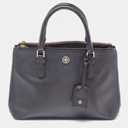Pre Owned Tory Burch Black Leather Double Zip Robinson Tote