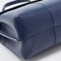 Pre Owned Tory Burch Navy Blue Leather Block T Top Handle Bag