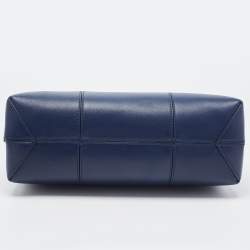 Pre Owned Tory Burch Navy Blue Leather Block T Top Handle Bag