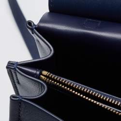 Pre Owned Tory Burch Navy Blue Leather Block T Top Handle Bag