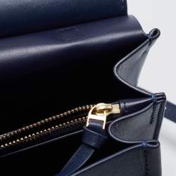 Pre Owned Tory Burch Navy Blue Leather Block T Top Handle Bag