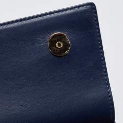 Pre Owned Tory Burch Navy Blue Leather Block T Top Handle Bag