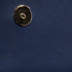 Pre Owned Tory Burch Navy Blue Leather Block T Top Handle Bag