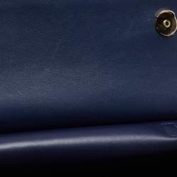 Pre Owned Tory Burch Navy Blue Leather Block T Top Handle Bag