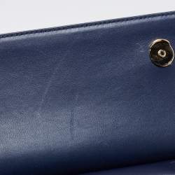 Pre Owned Tory Burch Navy Blue Leather Block T Top Handle Bag