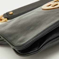 Pre Owned Tory Burch Black Leather Reva Logo Shoulder Bag