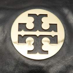 Pre Owned Tory Burch Black Leather Reva Logo Shoulder Bag