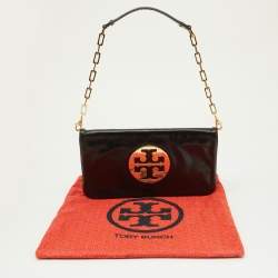 Pre Owned Tory Burch Black Leather Reva Logo Shoulder Bag