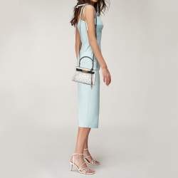 Pre Owned Tory Burch Off White/Black Leather Petite Lee Radziwill Top Handle Bag