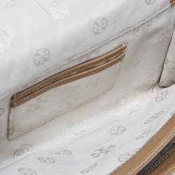 Pre Owned Tory Burch Brown Perforated Logo Leather Flap Crossbody Bag