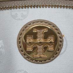 Pre Owned Tory Burch Brown Perforated Logo Leather Flap Crossbody Bag