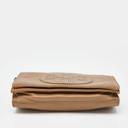 Pre Owned Tory Burch Brown Perforated Logo Leather Flap Crossbody Bag