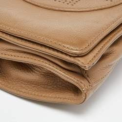 Pre Owned Tory Burch Brown Perforated Logo Leather Flap Crossbody Bag