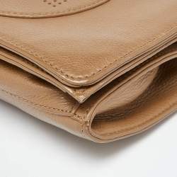 Pre Owned Tory Burch Brown Perforated Logo Leather Flap Crossbody Bag