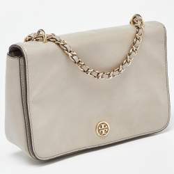 Tory Burch Beige Leather Flap Crossbody Bag