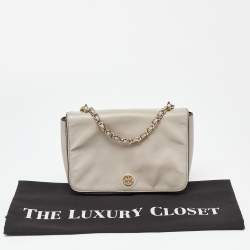 Tory Burch Beige Leather Flap Crossbody Bag