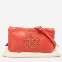 Pre Owned Tory Burch Red Studded Leather Crossbody Bag