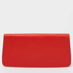 Pre Owned Tory Burch Red Leather Slim Diana Flap Clutch