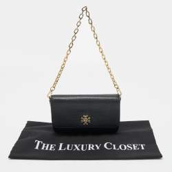 Pre Owned Tory Burch Black Leather Flap Shoulder Bag