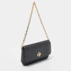 Pre Owned Tory Burch Black Leather Flap Shoulder Bag