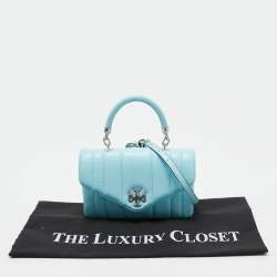 Pre Owned Tory Burch Light Blue Quilted Leather Kira Top Handle Bag