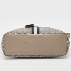 Pre Owned Tory Burch Grey Coated Canvas and Leather Gemini Link Zip Tote