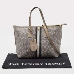 Pre Owned Tory Burch Grey Coated Canvas and Leather Gemini Link Zip Tote