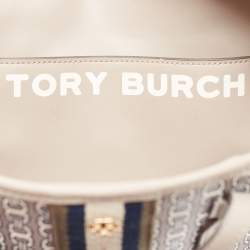 Pre Owned Tory Burch Grey Coated Canvas and Leather Gemini Link Zip Tote