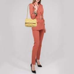 Pre Owned Tory Burch Yellow Quilted Leather Small Fleming Shoulder Bag