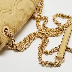 Pre Owned Tory Burch Yellow Quilted Leather Small Fleming Shoulder Bag