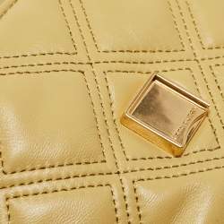 Pre Owned Tory Burch Yellow Quilted Leather Small Fleming Shoulder Bag