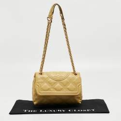 Pre Owned Tory Burch Yellow Quilted Leather Small Fleming Shoulder Bag