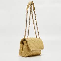 Pre Owned Tory Burch Yellow Quilted Leather Small Fleming Shoulder Bag